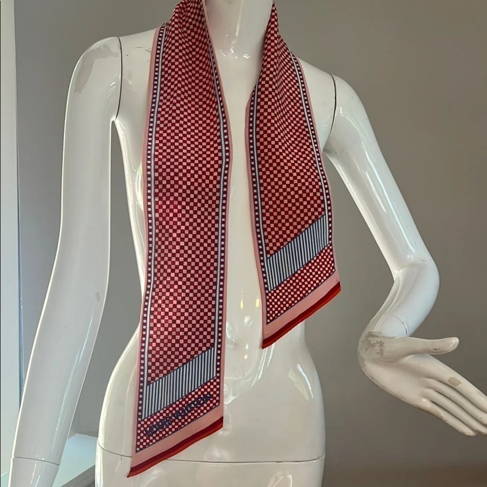 Louis Vuitton 48” 100% Silk Damier Multicolor Scarf Headband Bag Twilly